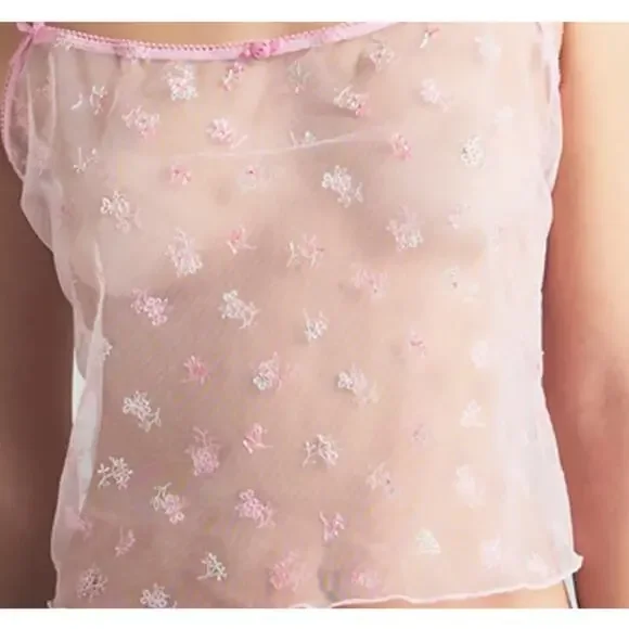 SKIMS Tulle Camisole Shorts Set XL 14-16 Cherry Blossom Coquette Sleepwear New